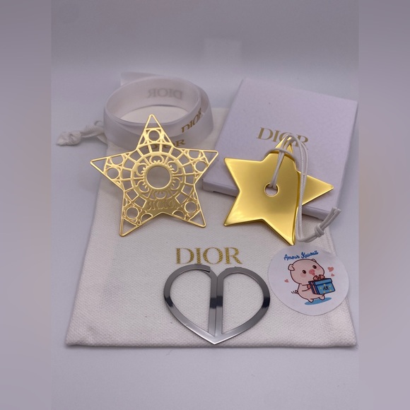 Dior gold tone 2 Stars charm & silver Heart charm, dust bag - Picture 2 of 10